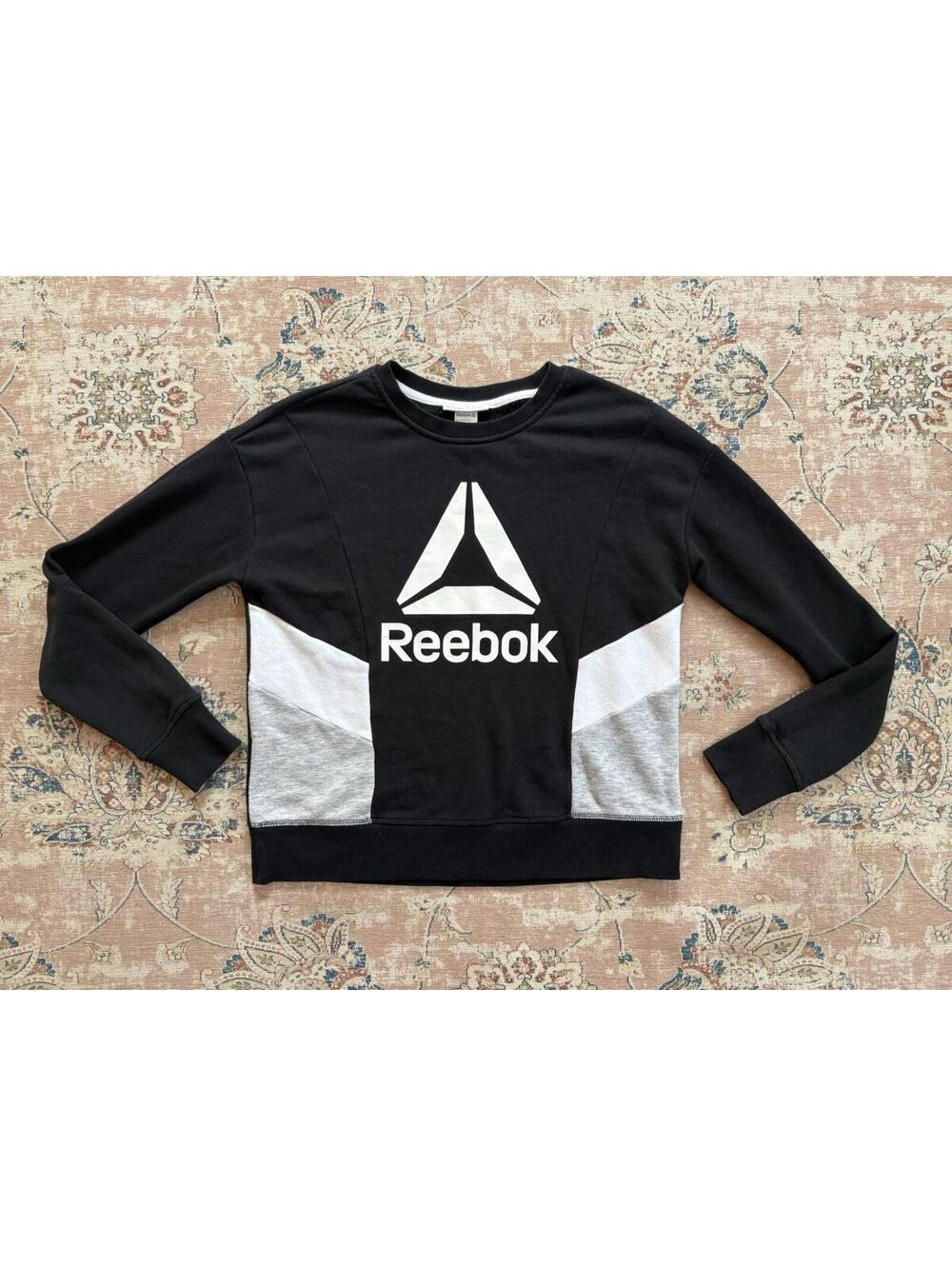 Reebok Womens XS Black Long Sleeve Sweatshirt Activewear Pullover